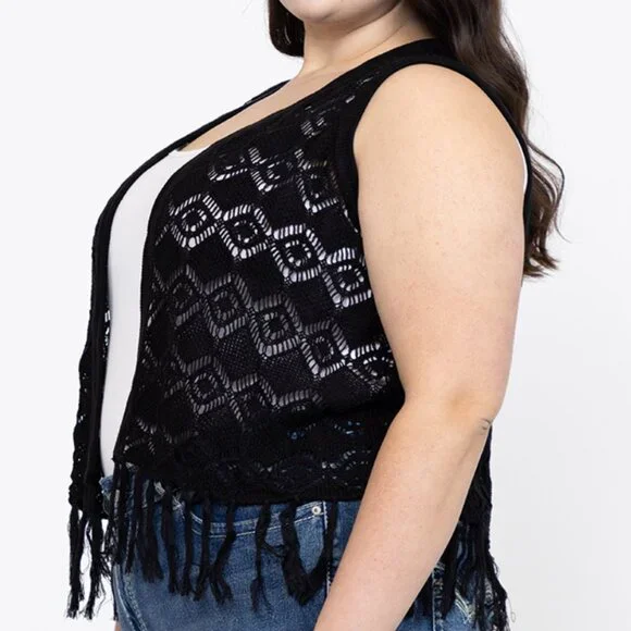 NEW Torrid Pointelle Crochet Vest w/ Fringe Crop Casual Festival  Size 3X - Picture 2 of 10